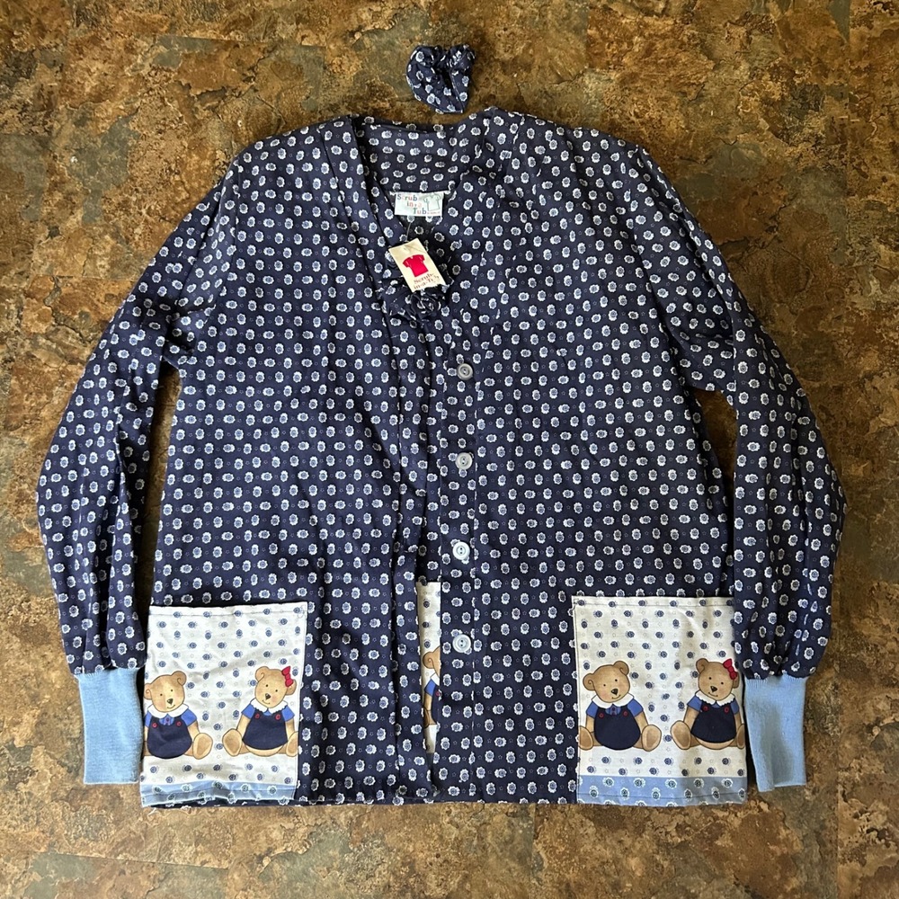 Vintage Scrub-In-A-Tub Scrub Top Womens Size Medium Blue Work Jacket Shirt